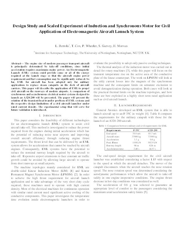 Design study and scaled experiment of induction and synchronous motor for civil application of electromagnetic aircraft launch system Thumbnail