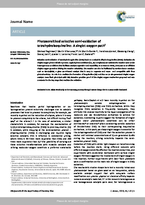 Photosensitized selective semi-oxidation of tetrahydroisoquinoline: a singlet oxygen path Thumbnail