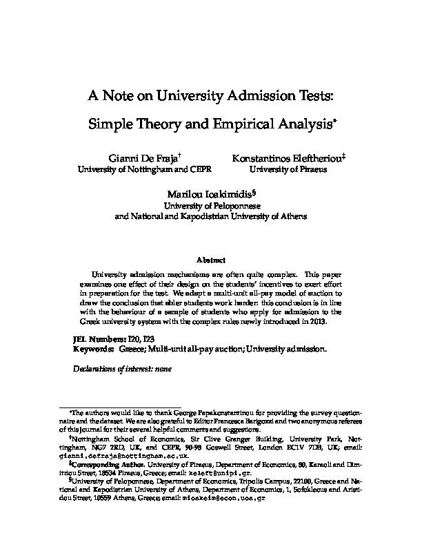 A Note on University Admission Tests: Simple Theory and Empirical Analysis Thumbnail