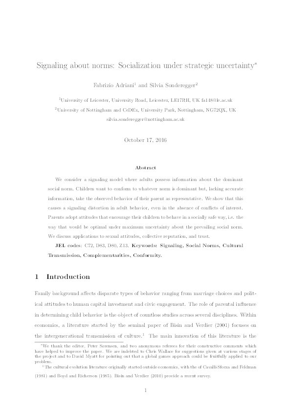 Signaling about norms: socialization under strategic uncertainty Thumbnail