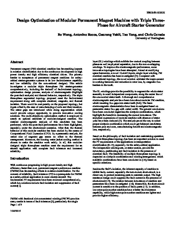 Design Optimization of Modular Permanent Magnet Machine with Triple Three-Phase for Aircraft Starter Generator Thumbnail