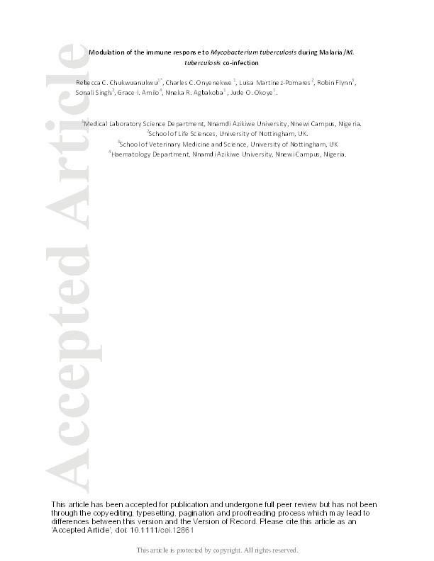 Modulation of the immune response to Mycobacterium tuberculosis during malaria/M. tuberculosis co-infection Thumbnail