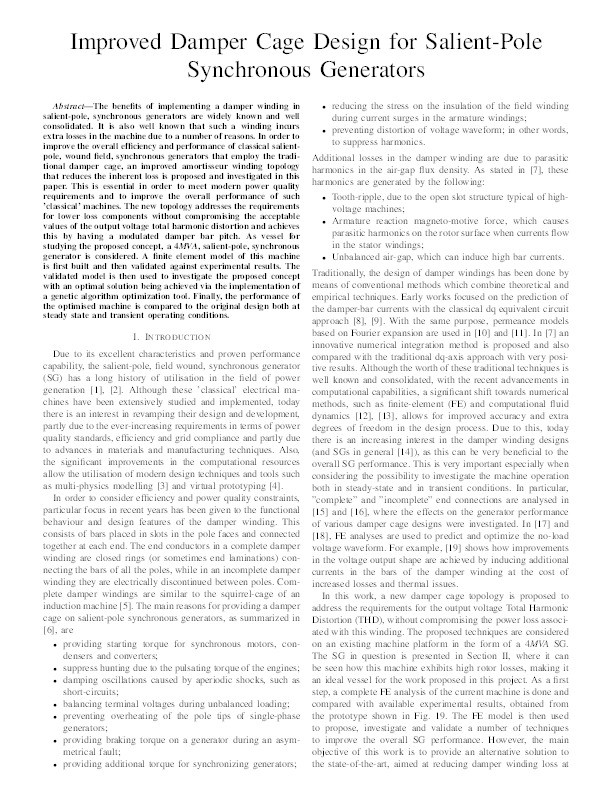 Improved damper cage design for salient-pole synchronous generators Thumbnail
