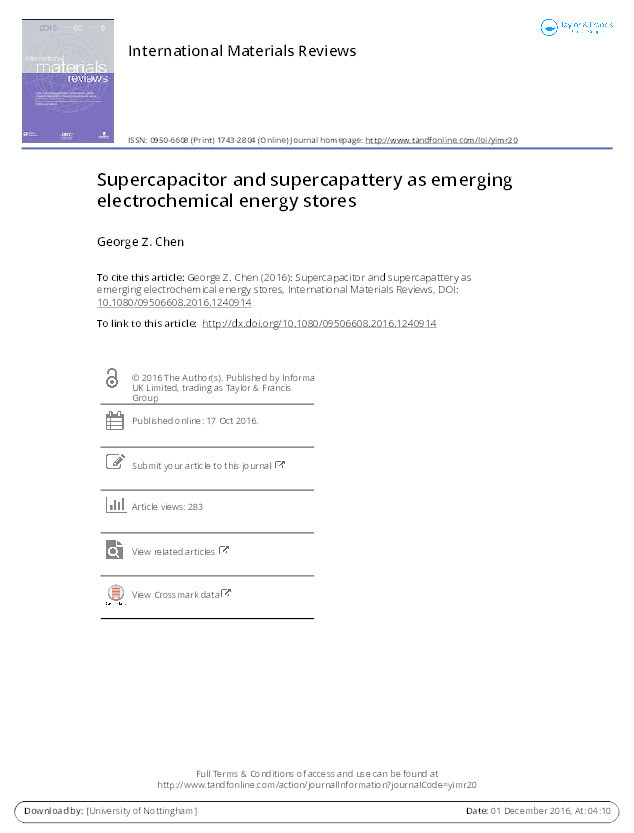 Supercapacitor and supercapattery as emerging electrochemical energy stores Thumbnail