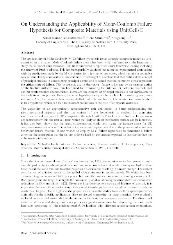 On understanding the applicability of Mohr-Coulomb failure hypothesis for composite materials using UnitCells© Thumbnail