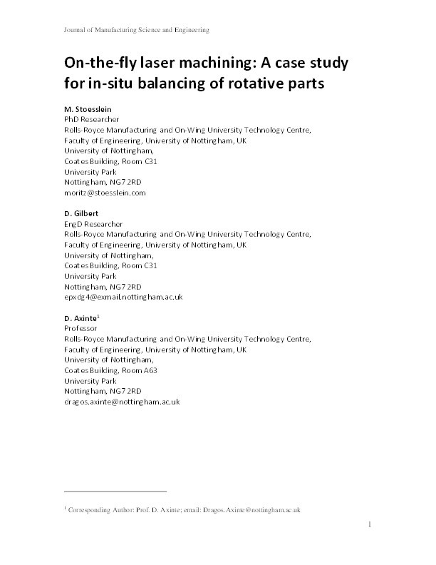 On-the-fly laser machining: a case study for in situ balancing of rotative parts Thumbnail