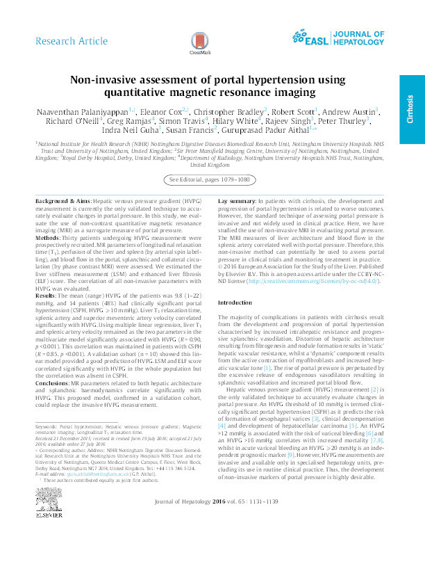 Non-invasive assessment of portal hypertension using quantitative magnetic resonance imaging Thumbnail