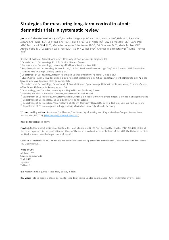 Strategies used for measuring long-term control in atopic dermatitis trials: A systematic review Thumbnail