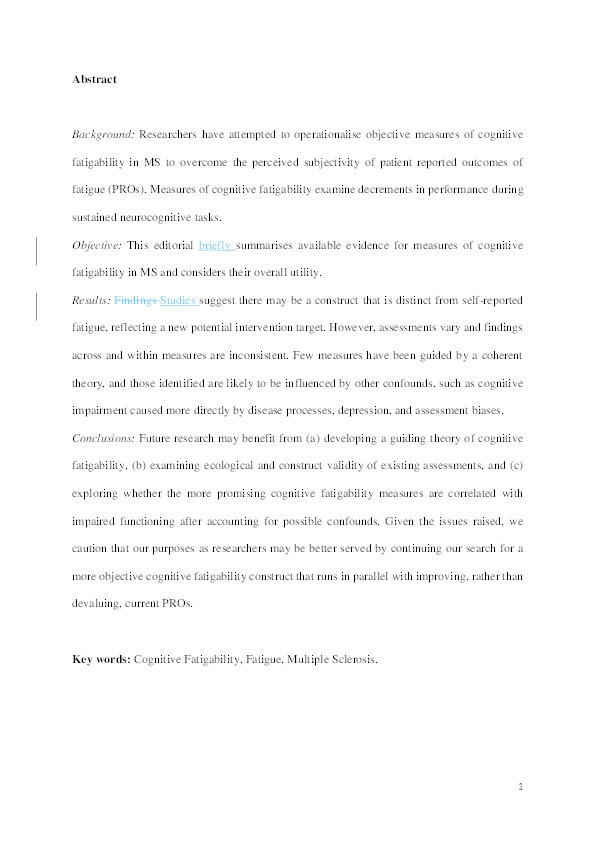 Operationalising cognitive fatigability in multiple sclerosis: a Gordian knot that can be cut? Thumbnail