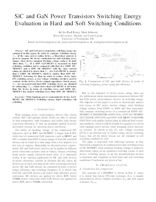 SiC and GaN power transistors switching energy evaluation in hard and soft switching conditions Thumbnail