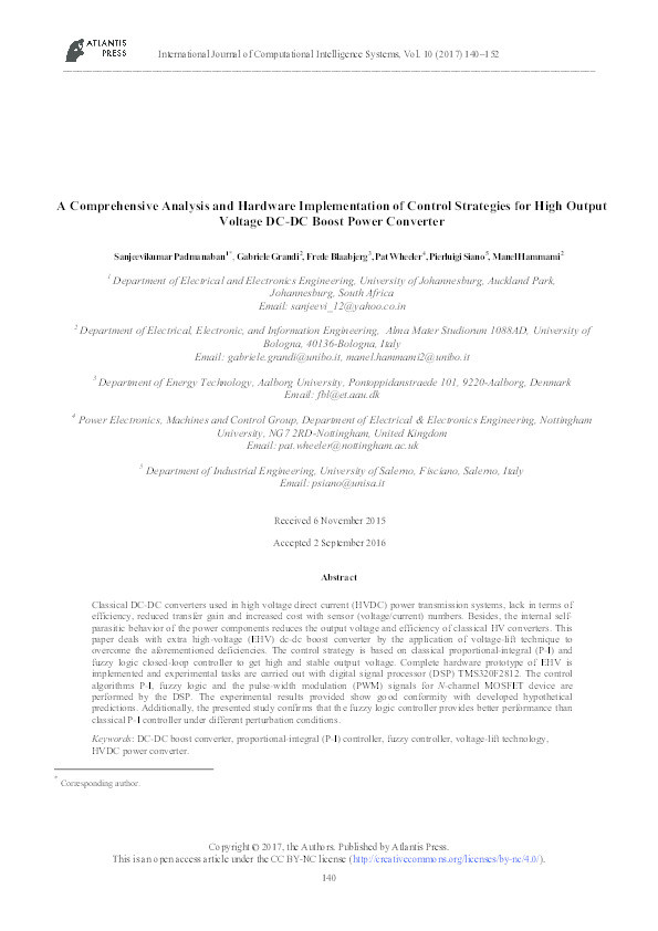 A comprehensive analysis and hardware implementation of control strategies for high output voltage DC-DC boost power converter Thumbnail