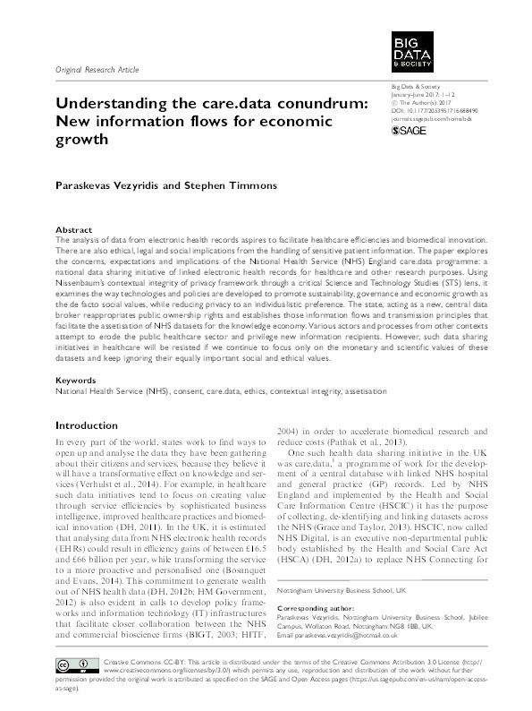 Understanding the care.data conundrum: new information flows for economic growth Thumbnail