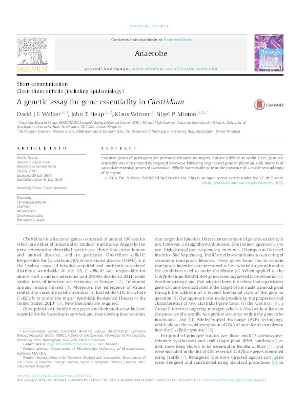 A genetic assay for gene essentiality in Clostridium Thumbnail