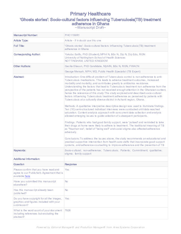 ‘Ghost’ stories: sociocultural factors influencing tuberculosis treatment adherence in Ghana Thumbnail