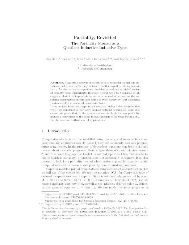 Partiality, Revisited: The Partiality Monad as a Quotient Inductive-Inductive Type Thumbnail