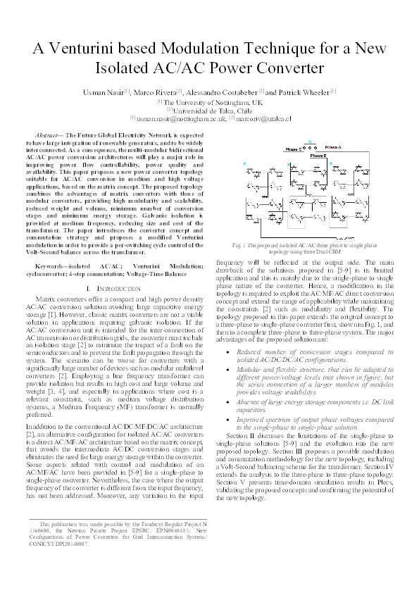 A Venturini based modulation technique for a new isolated AC/AC power converter Thumbnail