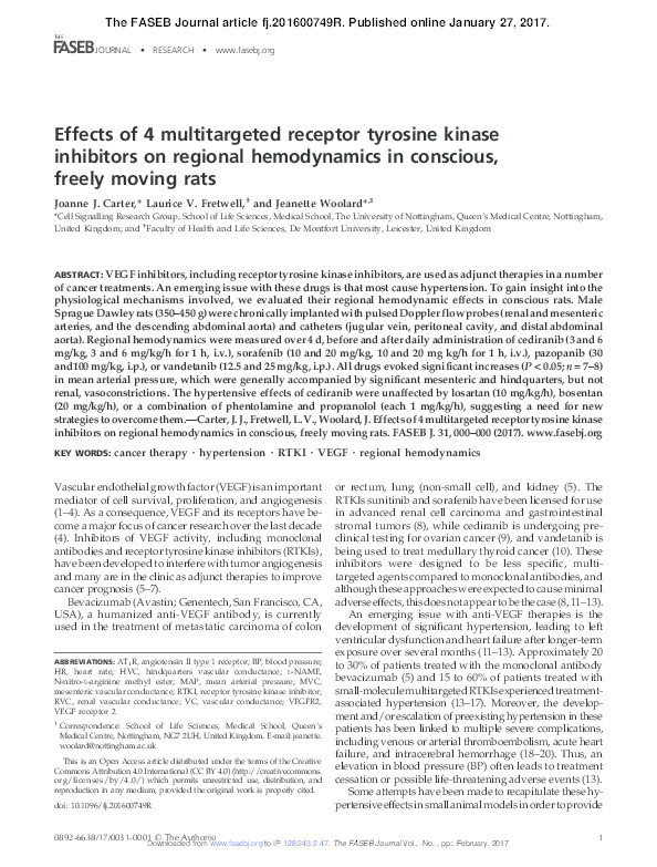 Effects of 4 multitargeted receptor tyrosine kinase inhibitors on regional hemodynamics in conscious, freely moving rats Thumbnail