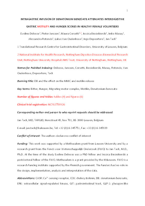 Intragastric infusion of denatonium benzoate attenuates interdigestive gastric motility and hunger scores in healthy female volunteers Thumbnail