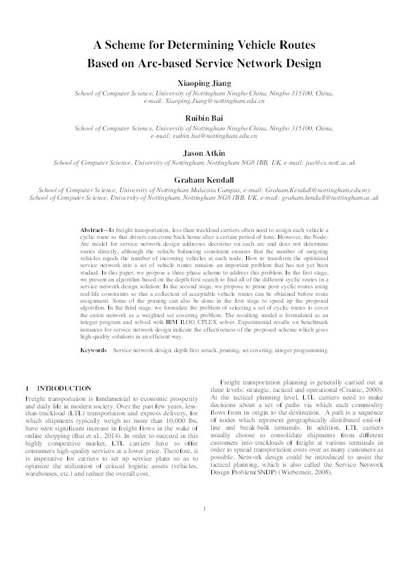 A scheme for determining vehicle routes based on Arc-based service network design Thumbnail