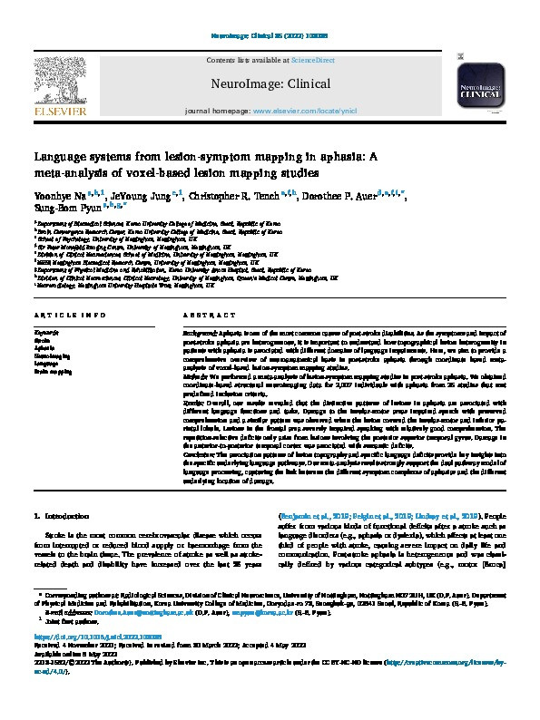 Language systems from lesion-symptom mapping in aphasia: A meta-analysis of voxel-based lesion mapping studies Thumbnail