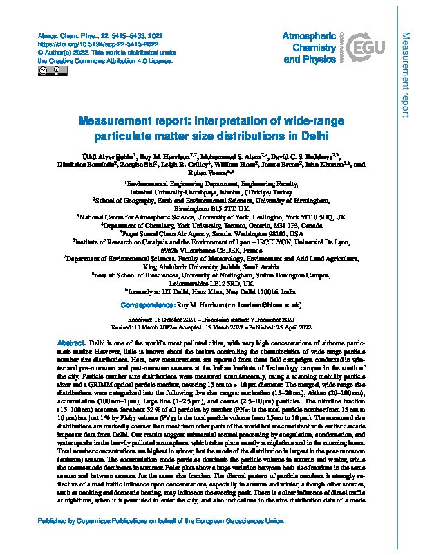 Measurement report: Interpretation of wide-range particulate matter size distributions in Delhi Thumbnail