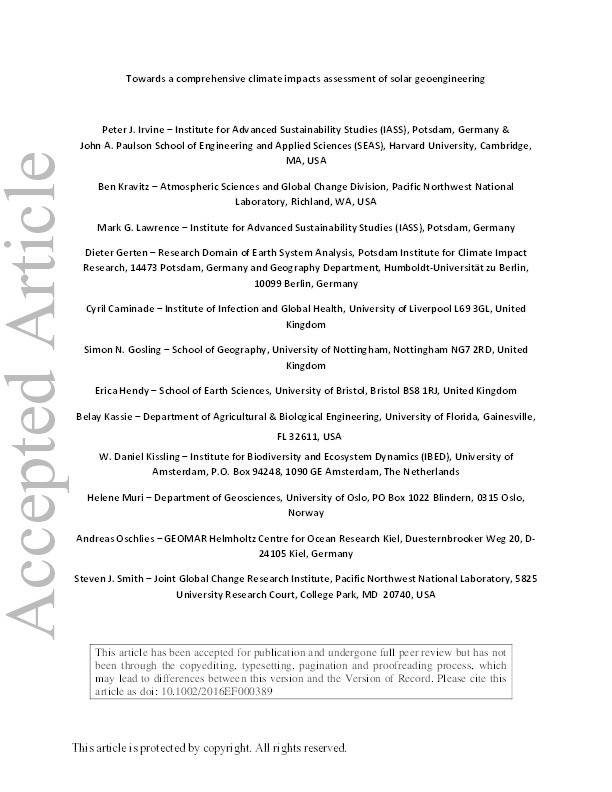 Towards a comprehensive climate impacts assessment of solar geoengineering Thumbnail