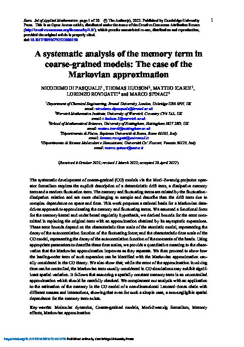 A systematic analysis of the memory term in coarse-grained models: The case of the Markovian approximation Thumbnail
