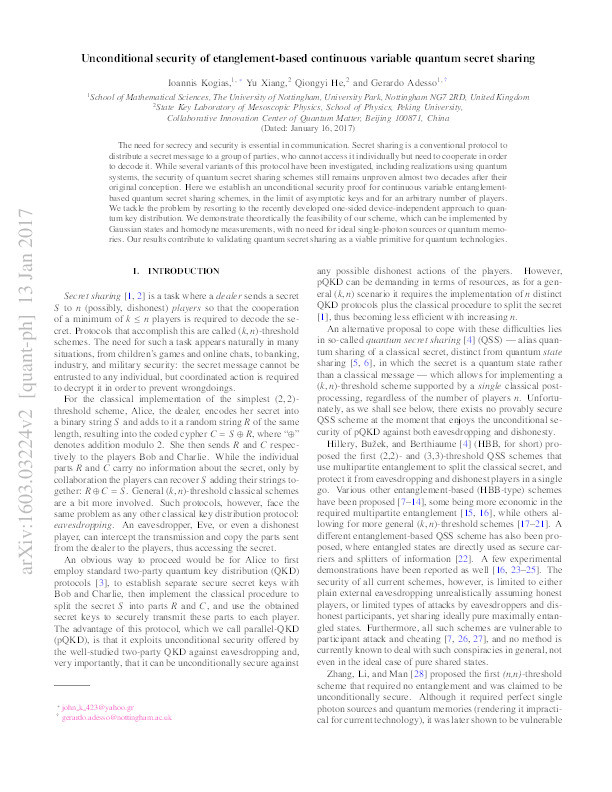 Unconditional security of entanglement-based continuous-variable quantum secret sharing Thumbnail