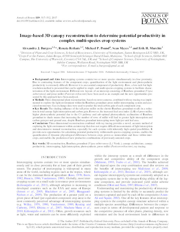 Image-based 3D canopy reconstruction to determine potential productivity in complex multi-species crop systems Thumbnail