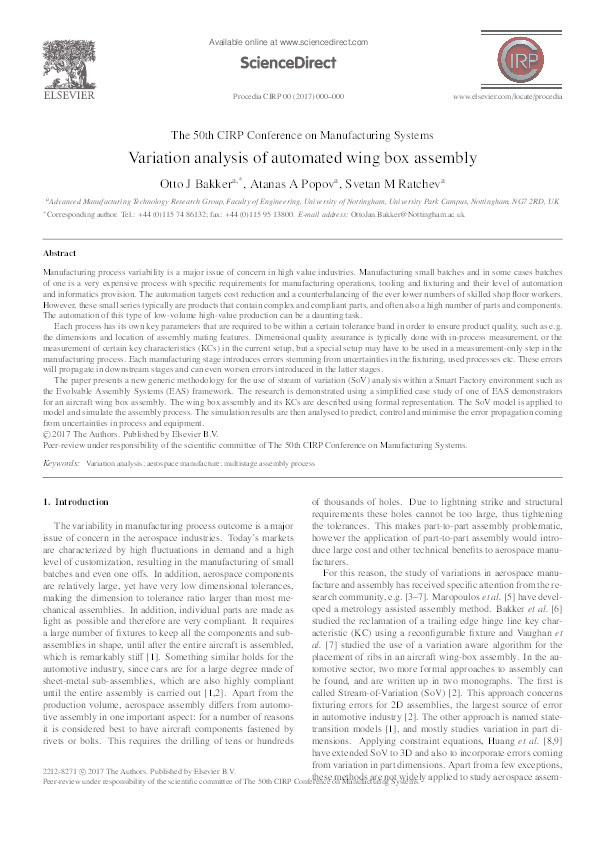 Variation analysis of automated wing box assembly Thumbnail