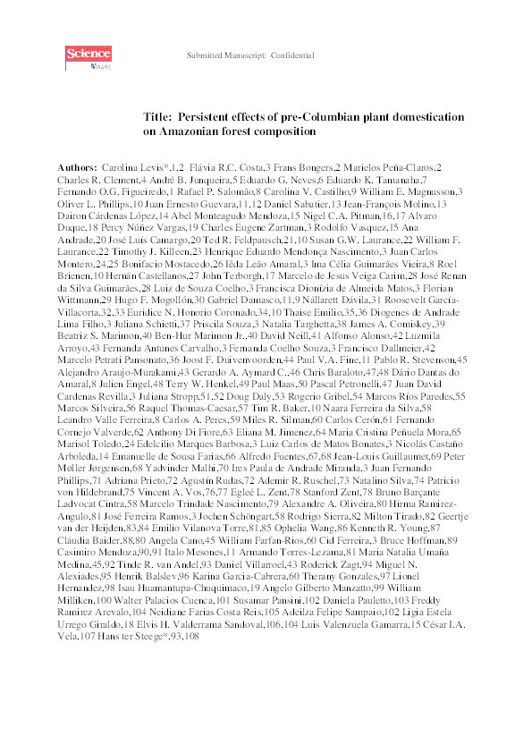 Persistent effects of pre-Columbian plant domestication on Amazonian forest composition Thumbnail