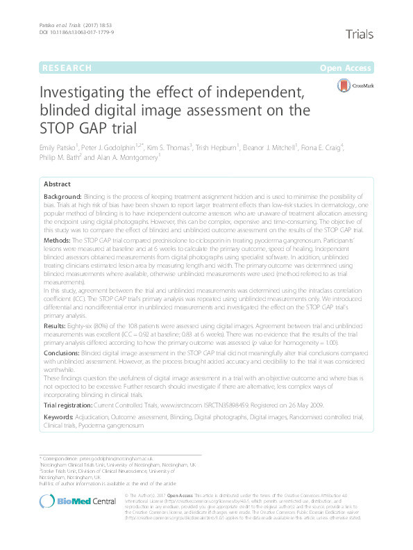 Investigating the effect of independent blinded digital image assessment on the STOP GAP trial Thumbnail