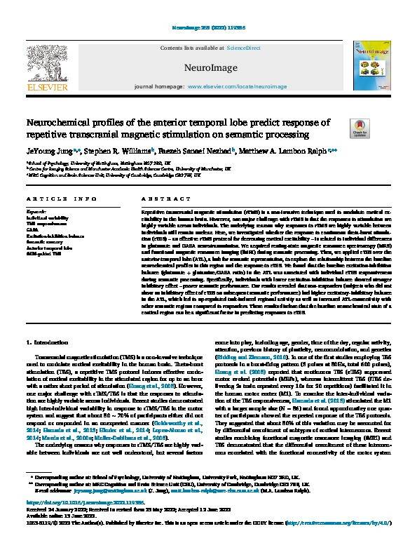 Neurochemical profiles of the anterior temporal lobe predict response of repetitive transcranial magnetic stimulation on semantic processing Thumbnail