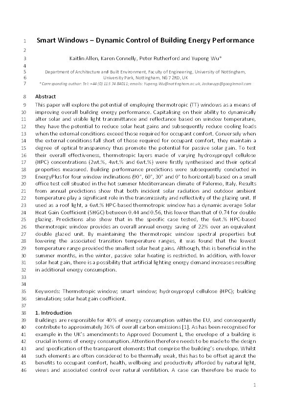 Smart windows—-dynamic control of building energy performance Thumbnail