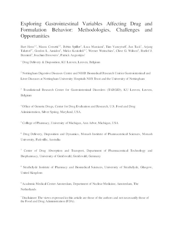 Exploring gastrointestinal variables affecting drug and formulation behavior: methodologies, challenges and opportunities Thumbnail