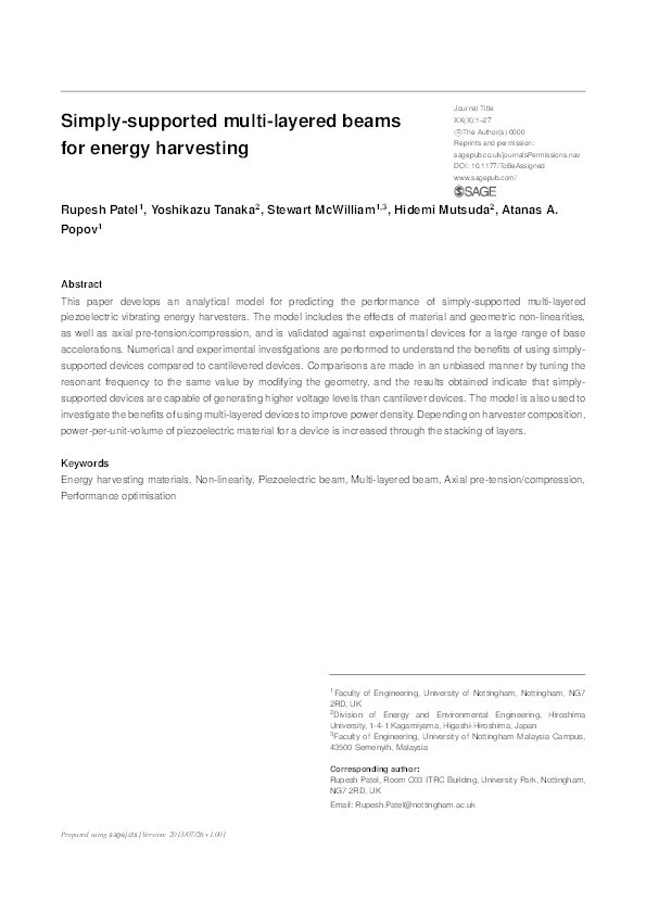 Simply-supported multi-layered beams for energy harvesting Thumbnail