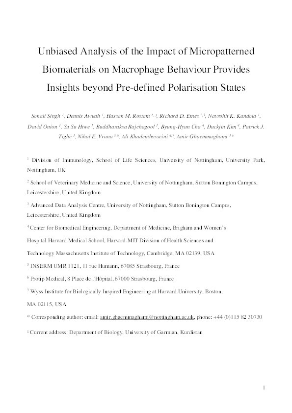 Unbiased analysis of the impact of micropatterned biomaterials on macrophage behaviour provides insights beyond pre-defined polarisation states Thumbnail