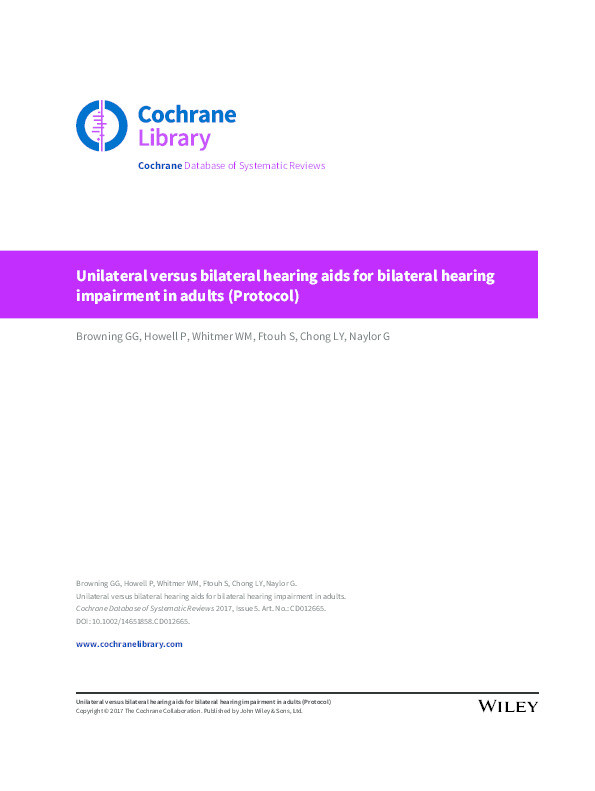 Unilateral versus bilateral hearing aids for bilateral hearing impairment in adults Thumbnail