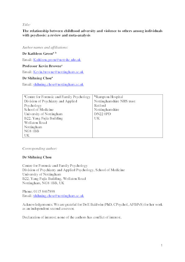 The Relationship Between Childhood Maltreatment and Violence to Others in Individuals With Psychosis: A Systematic Review and Meta-Analysis Thumbnail