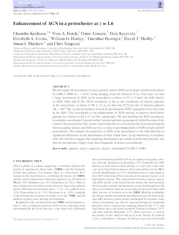 Enhancement of AGN in a protocluster at z=1.6 Thumbnail