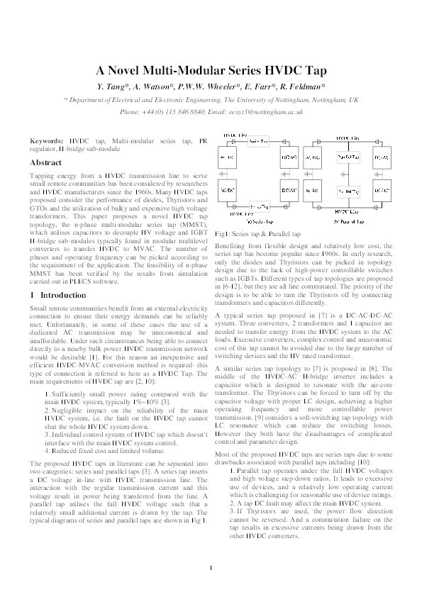 A novel multi-modular series HVDC tap Thumbnail