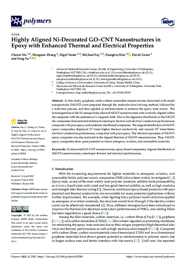 Highly Aligned Ni-Decorated GO–CNT Nanostructures in Epoxy with Enhanced Thermal and Electrical Properties Thumbnail