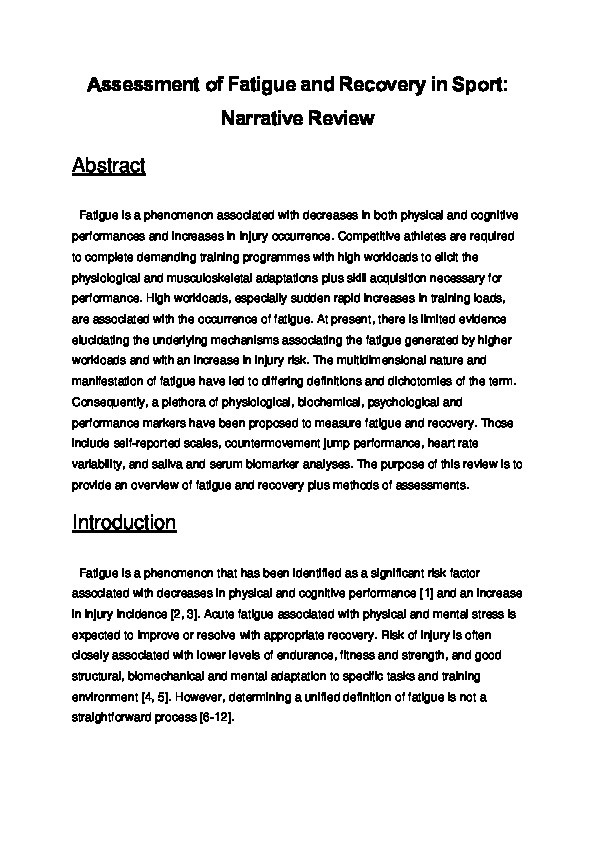 Assessment of Fatigue and Recovery in Sport: Narrative Review Thumbnail