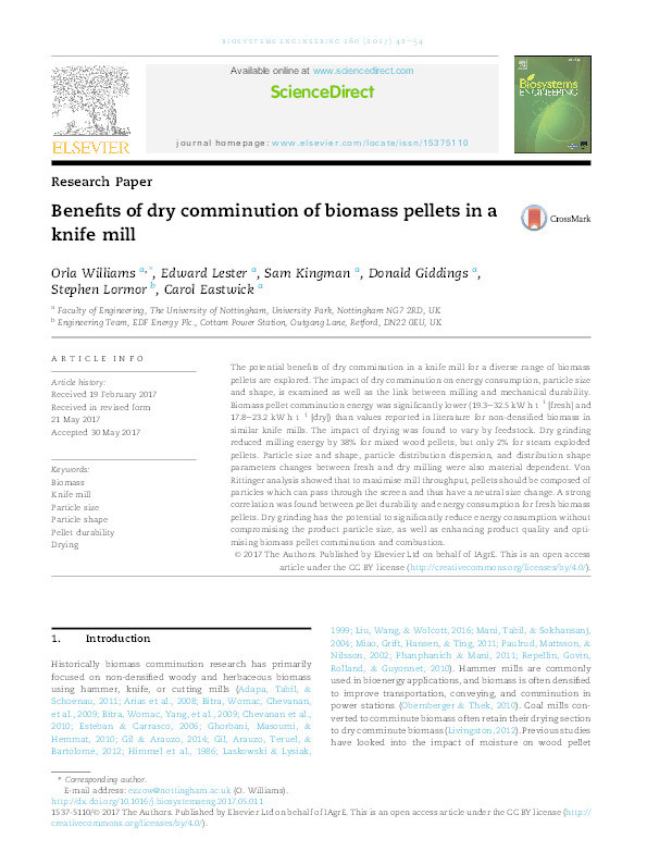 Benefits of dry comminution of biomass pellets in a knife mill Thumbnail