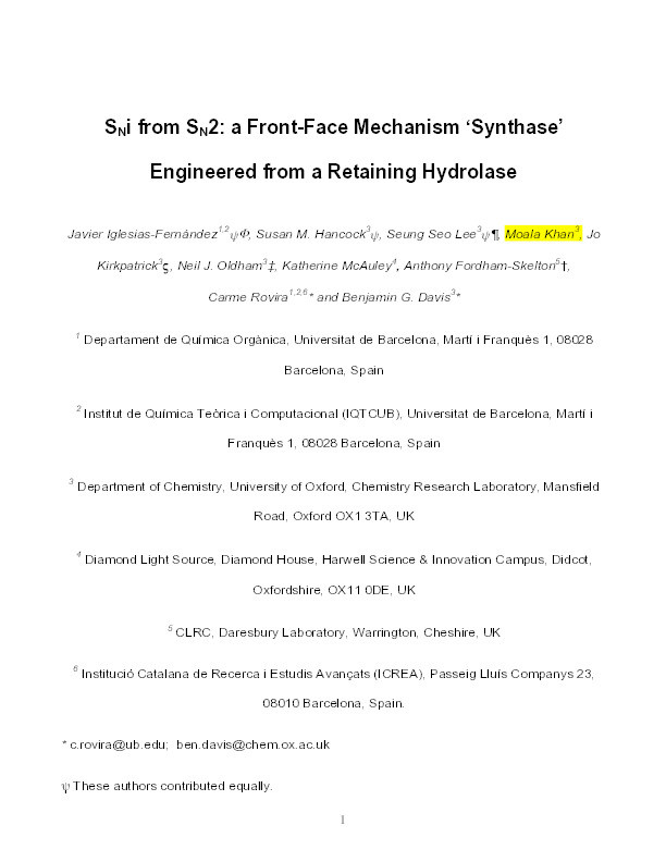 A front-face 'SNi synthase' engineered from a retaining 'double-SN2' hydrolase Thumbnail