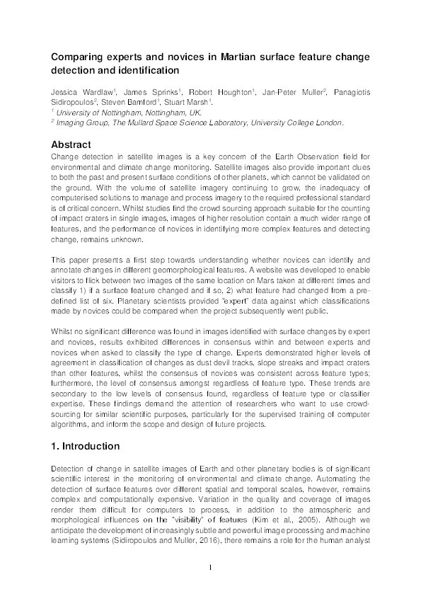 Comparing experts and novices in Martian surface feature change detection and identification Thumbnail