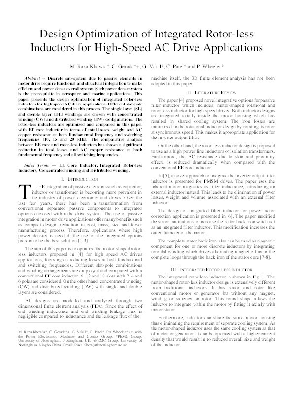 Design optimization of integrated rotor-less inductors for high-speed AC drive applications Thumbnail