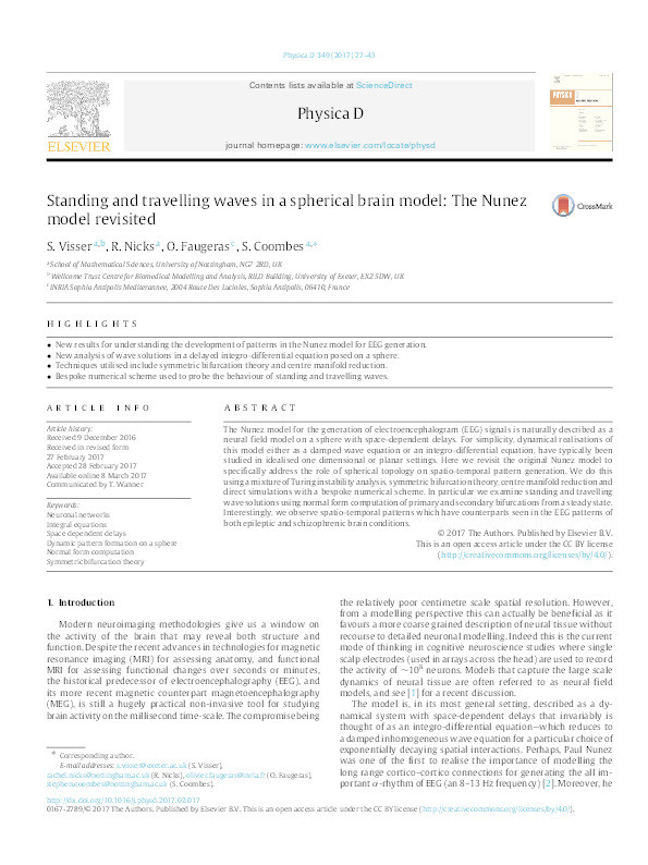 Standing and travelling waves in a spherical brain model: the Nunez model revisited Thumbnail