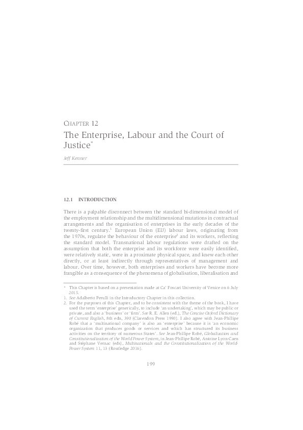 The enterprise, labour and the Court of Justice Thumbnail
