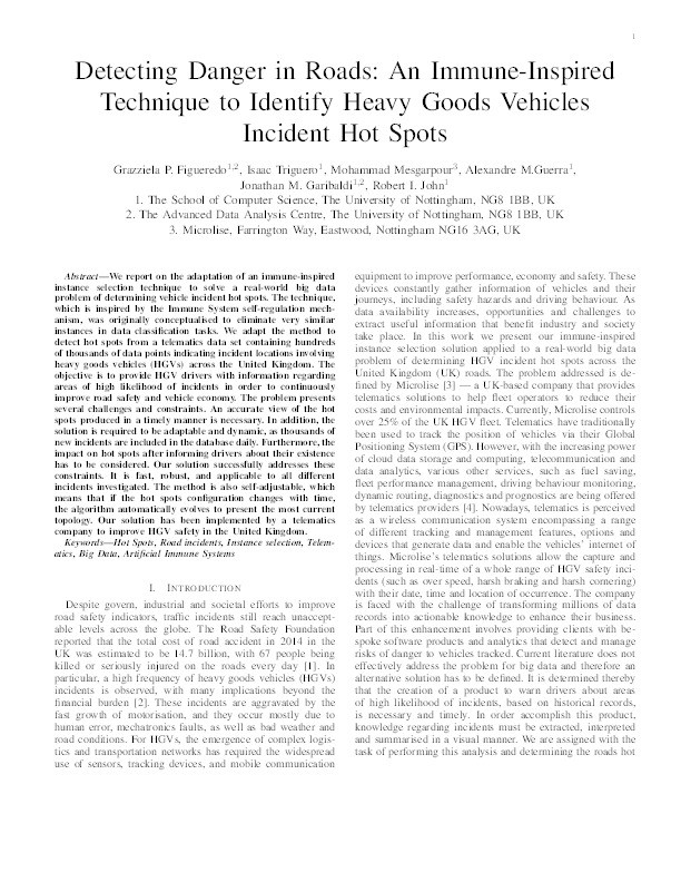 An Immune-Inspired Technique to Identify Heavy Goods Vehicles Incident Hot Spots Thumbnail